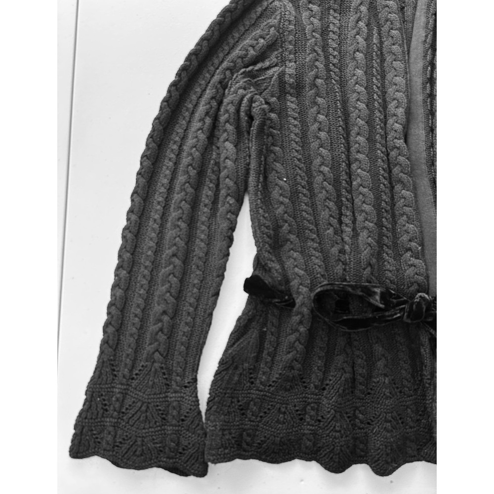 Lauren Ralph Lauren Black Cable Knit Chunky Cardigan Velvet Belt XL NWT Whimsy - Picture 5 of 10